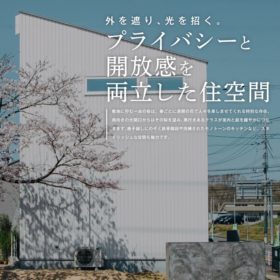 外を遮り、光を招く。プライバシーと開放感を両立した住空間