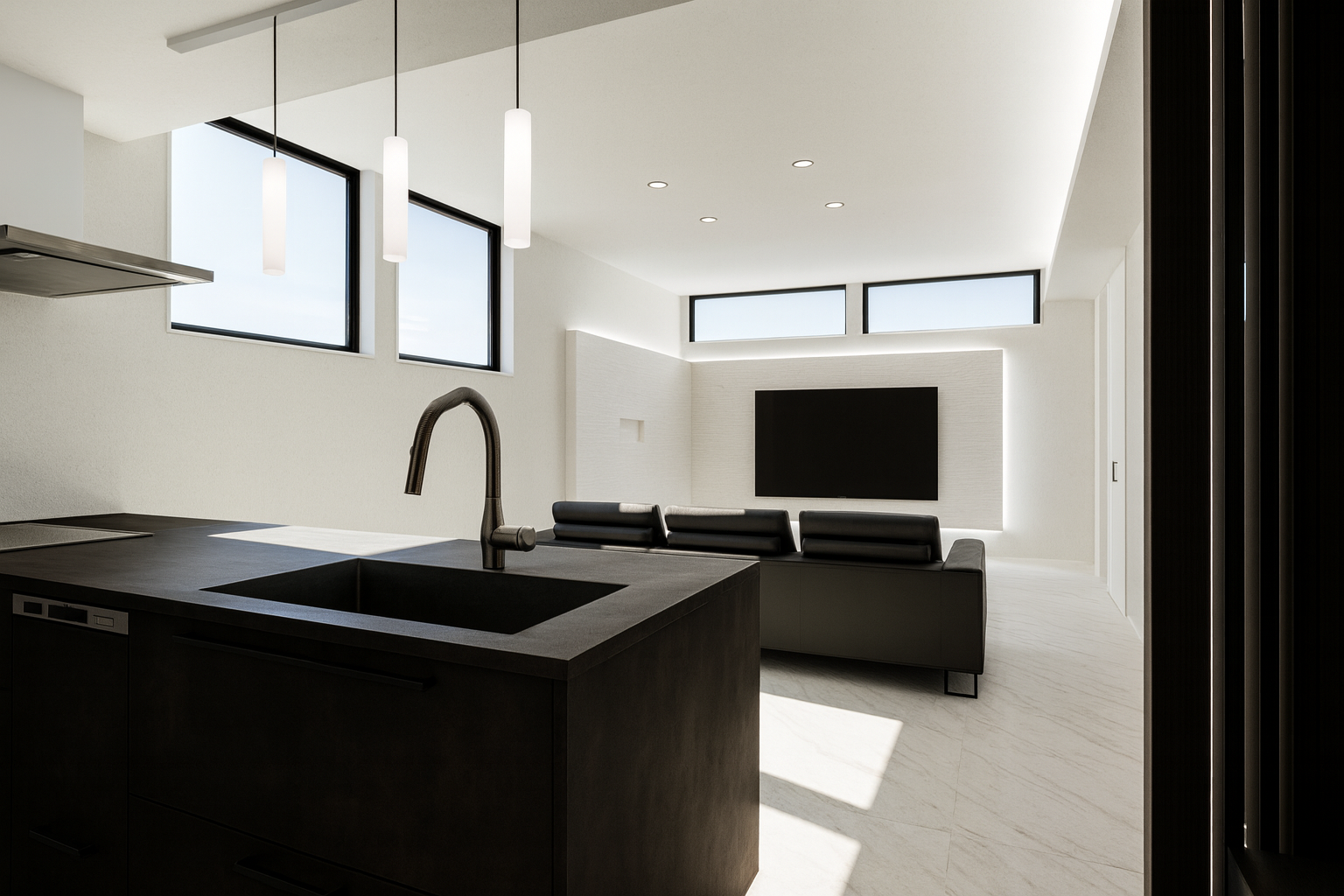 天井高2.6ｍで実現した、大空間モダンリビング